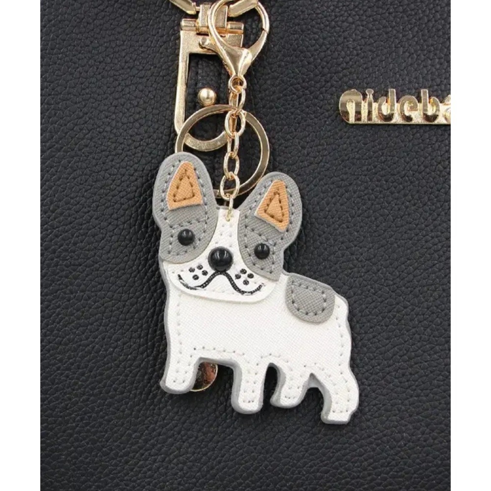 French Bulldog Bag Charm Dog Keychain Frenchie Grey White Accessory